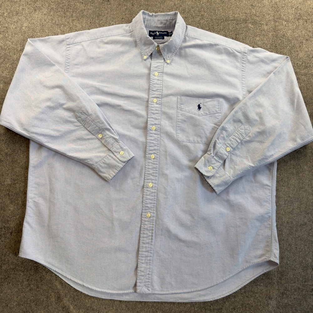 Vintage Ralph Lauren Big Shirt Button Down Oxford Men XL Blue 100% Cotton